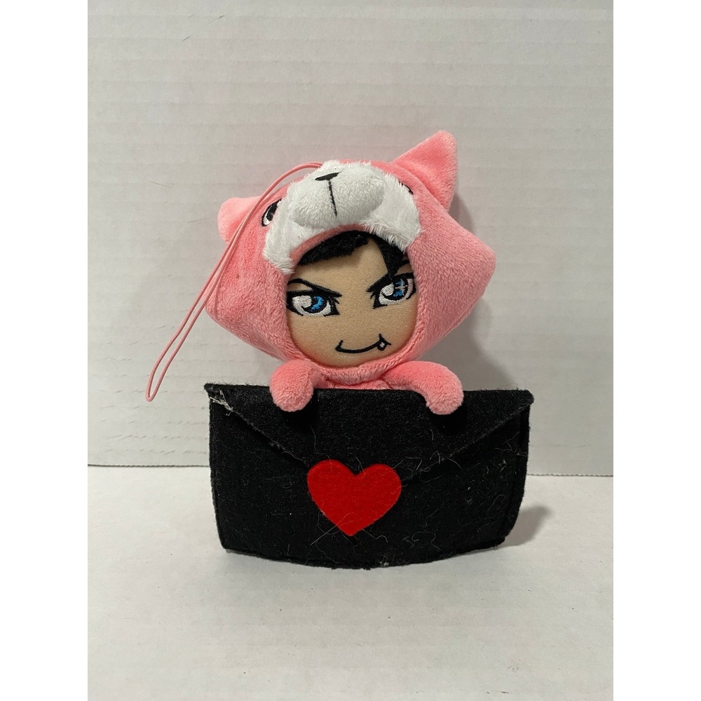 Gackt Plush Keychain Pink Cat Hood Heart Envelope Small NWT